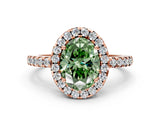 Rose gold Fancy Green Oval  Halo Diamond Engagement Ring with Pavé Band and Four-Prong Setting_135