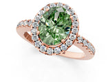 Rose gold Fancy Green Oval  Halo Diamond Engagement Ring with Pavé Band and Four-Prong Setting_136