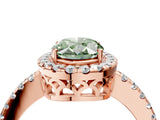 Rose gold Fancy Green Oval  Halo Diamond Engagement Ring with Pavé Band and Four-Prong Setting_139