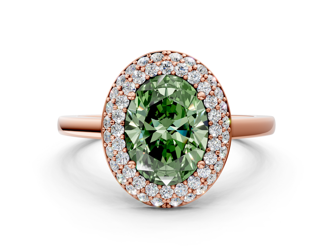 Rose gold Fancy Green Oval  Halo Diamond Engagement Ring with Solitaire Band and Four-Prong Setting_20
