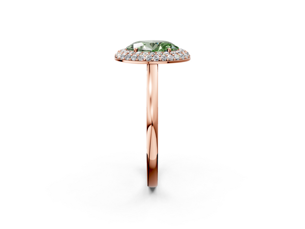 Rose gold Fancy Green Oval  Halo Diamond Engagement Ring with Solitaire Band and Four-Prong Setting