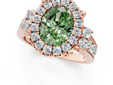 Rose gold Fancy Green Oval  Halo Diamond Engagement Ring with Split Shank and Four-Prong Setting_44
