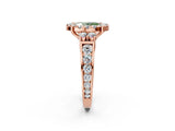 Rose gold Fancy Green Oval  Halo Diamond Engagement Ring with Split Shank and Four-Prong Setting_45