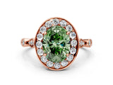 Rose gold Fancy Green Oval  Halo Diamond Engagement Ring with Twisted Band and Four-Prong Setting 1
