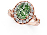 Rose gold Fancy Green Oval  Halo Diamond Engagement Ring with Twisted Band and Four-Prong Setting 2