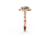 Rose gold Fancy Green Oval  Halo Diamond Engagement Ring with Twisted Band and Four-Prong Setting 3