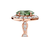 Rose gold Fancy Green Oval  Halo Diamond Engagement Ring with Twisted Band and Four-Prong Setting