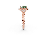 Rose gold Fancy Green Oval  Halo Diamond Engagement Ring with Vintage-Inspired Band and Four-Prong Setting_5