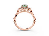 Rose gold Fancy Green Oval  Halo Diamond Engagement Ring with Vintage-Inspired Band and Four-Prong Setting_6