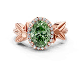 Rose gold Fancy Green Oval  Halo Diamond Floral Band with Four-Prong Setting_55