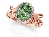 Rose gold Fancy Green Oval  Halo Diamond Floral Band with Four-Prong Setting_56