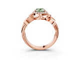 Rose gold Fancy Green Oval  Halo Diamond Floral Band with Four-Prong Setting_58