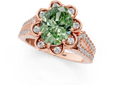 Rose gold Fancy Green Oval  Halo Diamond Floral Split Shank Engagement Ring 2