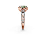 Rose gold Fancy Green Oval  Halo Diamond Floral Split Shank Engagement Ring 3