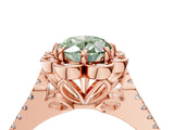 Rose gold Fancy Green Oval  Halo Diamond Floral Split Shank Engagement Ring 5