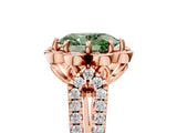 Rose gold Fancy Green Oval  Halo Diamond Floral Split Shank Engagement Ring