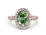 Rose gold Fancy Green Oval  Halo Diamond Pavé Band Ring with Prong Setting_20