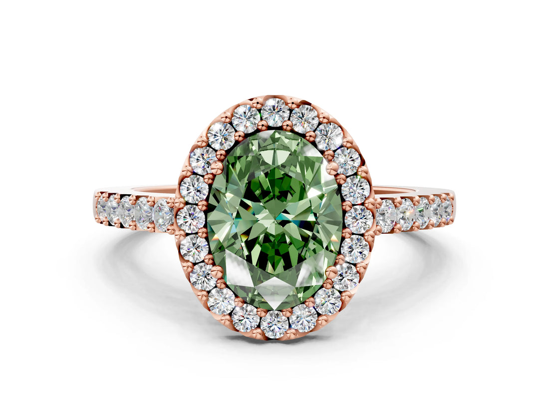 Rose gold Fancy Green Oval  Halo Diamond Pavé Solitaire Ring_39