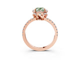 Rose gold Fancy Green Oval  Halo Diamond Pave Band Ring with Four-Prong Setting_18