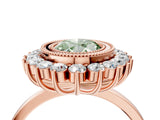 Rose gold Fancy Green Oval  Halo Diamond Ring with Milgrain Edge and Round Prong Setting_30