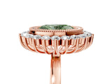 Rose gold Fancy Green Oval  Halo Diamond Ring with Milgrain Edge and Round Prong Setting_31