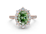 Rose gold Fancy Green Oval  Halo Diamond Ring with Pavé Band and Prong Setting_36