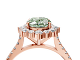 Rose gold Fancy Green Oval  Halo Diamond Ring with Pavé Band and Prong Setting_40
