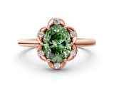 Rose gold Fancy Green Oval  Halo Diamond Ring with Round Cluster Setting, Solitaire Band, and Four-Prong Setting_73