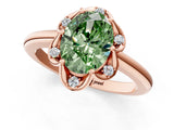Rose gold Fancy Green Oval  Halo Diamond Ring with Round Cluster Setting, Solitaire Band, and Four-Prong Setting_74