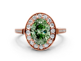 Rose gold Fancy Green Oval  Halo Diamond Ring with Split Shank and Four-Prong Setting_115