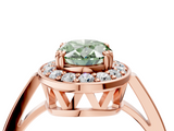 Rose gold Fancy Green Oval  Halo Diamond Ring with Split Shank and Four-Prong Setting_119