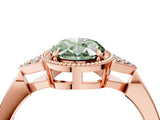 Rose gold Fancy Green Oval  Halo Diamond Ring with Tapered Band and Four-Prong Setting_7