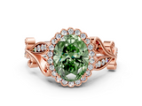 Rose gold Fancy Green Oval  Halo Diamond Ring with Vintage Split Shank and Four-Prong Setting_20