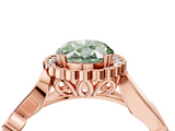 Rose gold Fancy Green Oval  Halo Diamond Ring with Vintage Split Shank and Four-Prong Setting_24