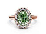 Rose gold Fancy Green Oval  Halo Diamond Solitaire with Pavé Band and Four-Prong Setting_92