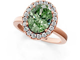 Rose gold Fancy Green Oval  Halo Diamond Solitaire with Pavé Band and Four-Prong Setting_93