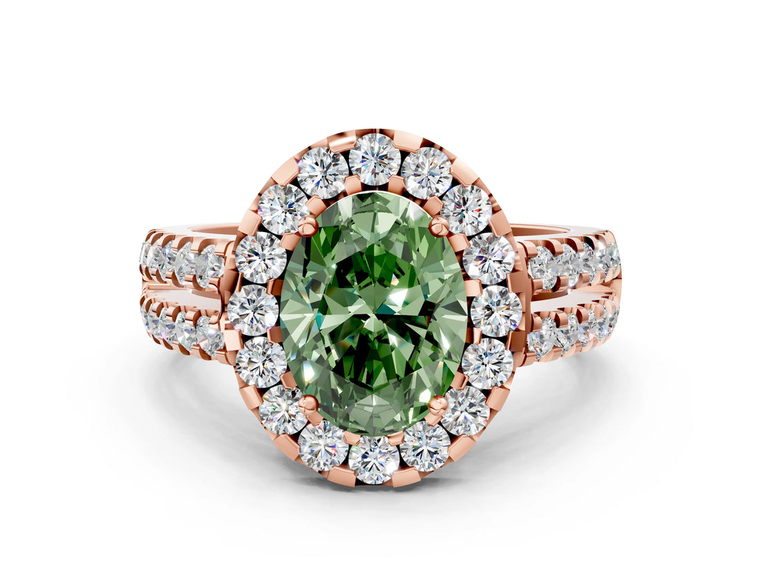 Rose gold Fancy Green Oval  Halo Diamond Split Shank Engagement Ring with Prong Setting_39