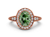 Rose gold Fancy Green Oval  Halo Diamond Split Shank Ring with Milgrain Detail_47