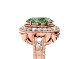 Rose gold Fancy Green Oval  Halo Diamond Split Shank Ring with Milgrain Detail_52