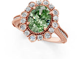 Rose gold Fancy Green Oval  Halo Milgrain Pave Diamond Ring with Four-Prong Setting 2
