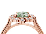 Rose gold Fancy Green Oval  Halo Milgrain Pave Diamond Ring with Four-Prong Setting 5