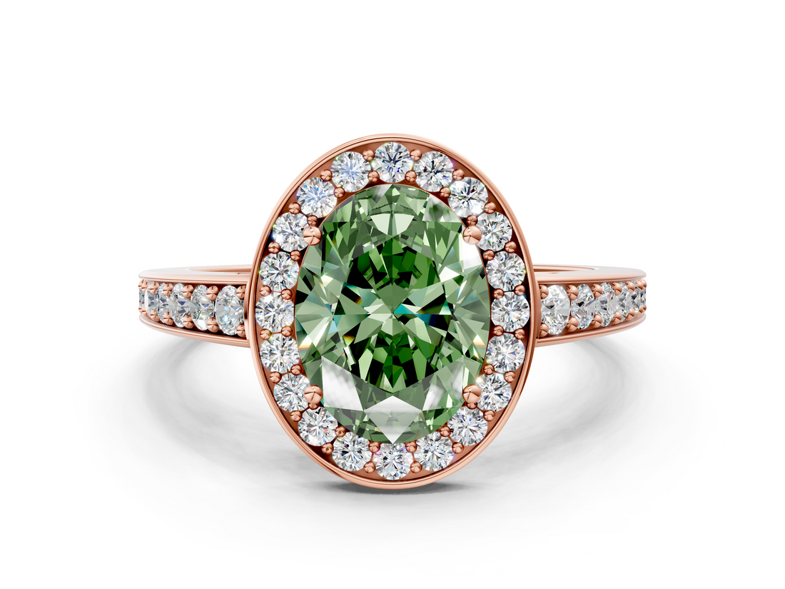 Rose gold Fancy Green Oval  Halo Pavé Diamond Engagement Ring with Bezel Setting_20