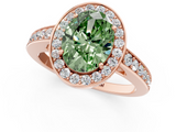 Rose gold Fancy Green Oval  Halo Pavé Diamond Engagement Ring with Bezel Setting_21