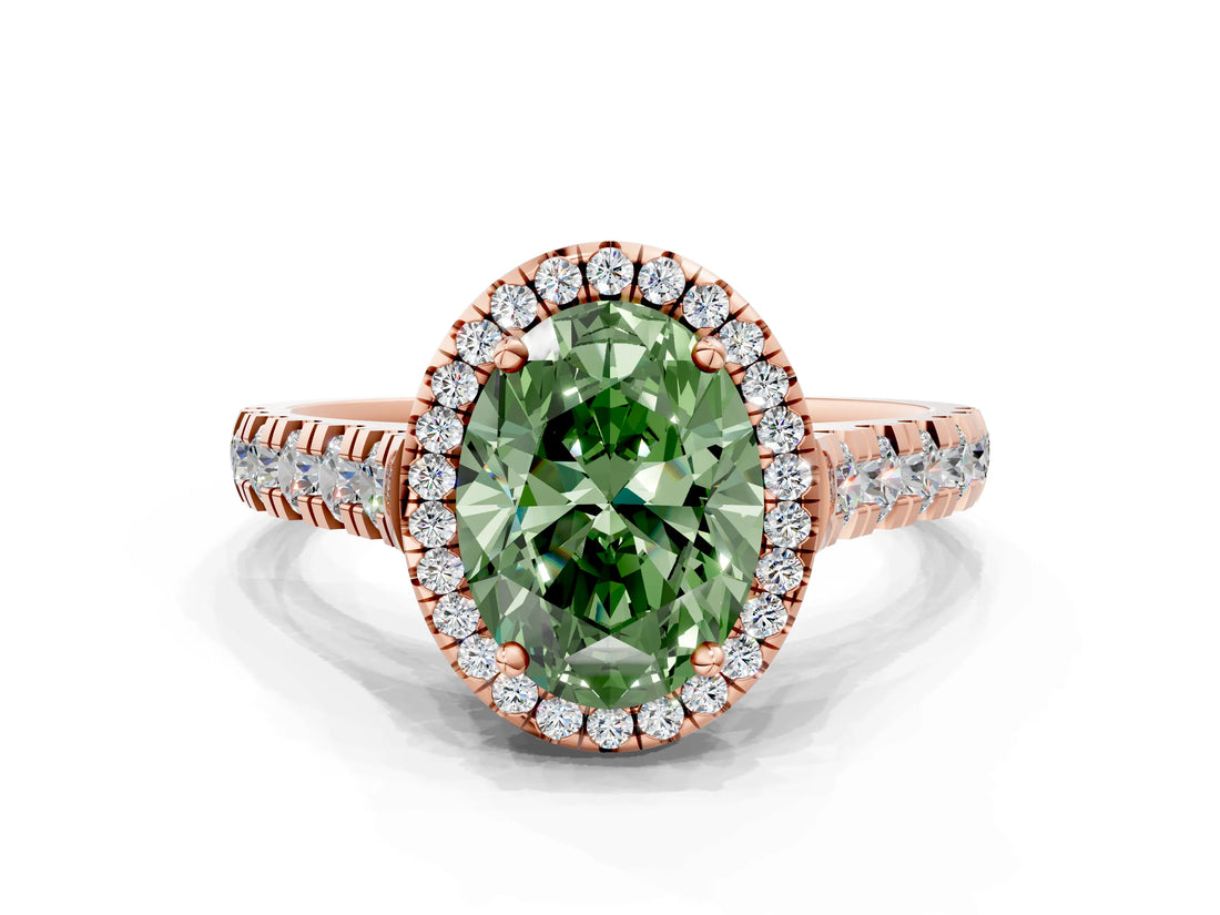 Rose gold Fancy Green Oval  Halo Pavé Diamond Engagement Ring with Four-Prong Setting_26