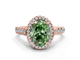 Rose gold Fancy Green Oval  Halo Pavé Diamond Engagement Ring with Four-Prong Setting_26