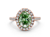 Rose gold Fancy Green Oval  Halo Pavé Diamond Engagement Ring with Four-Prong Setting_3