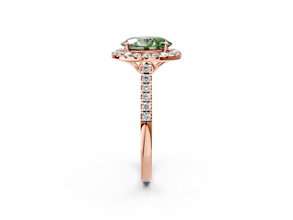 Rose gold Fancy Green Oval  Halo Pavé Diamond Engagement Ring with Four-Prong Setting