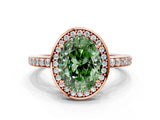 Rose gold Fancy Green Oval  Halo Pave Band Solitaire Ring with Prong Setting_66