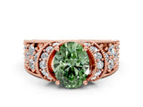 Rose gold Fancy Green Oval  Halo Pave Diamond Engagement Ring with Milgrain Detailing_49