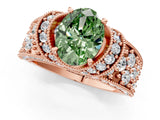 Rose gold Fancy Green Oval  Halo Pave Diamond Engagement Ring with Milgrain Detailing_50